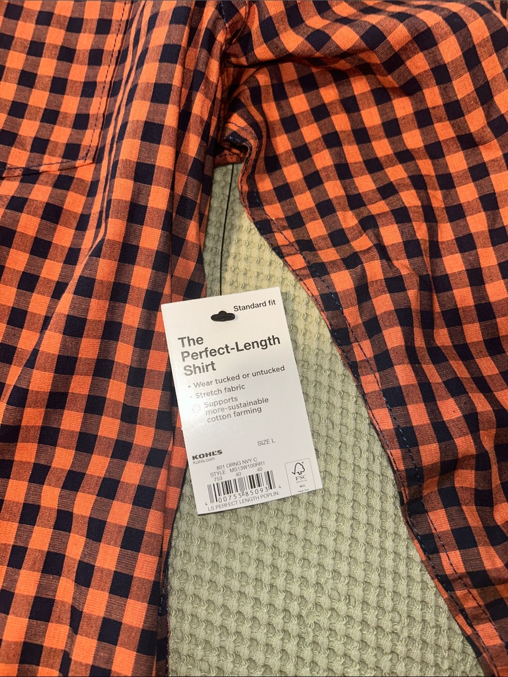 Sonoma Orange and Black Gingham Button-Down Shirt - Picture 2 of 4